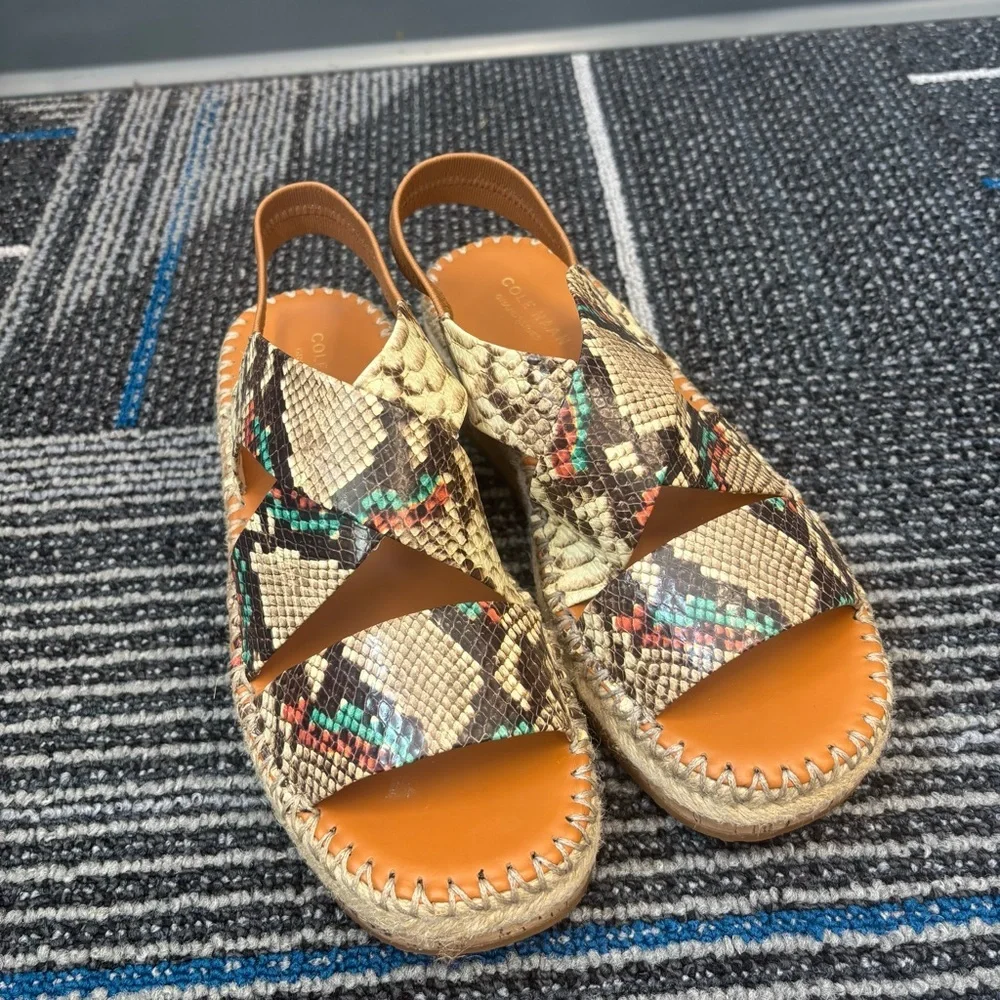 Cole Haan Cloudfeel Vero Espadrille Sandals in a snake print pattern size 9